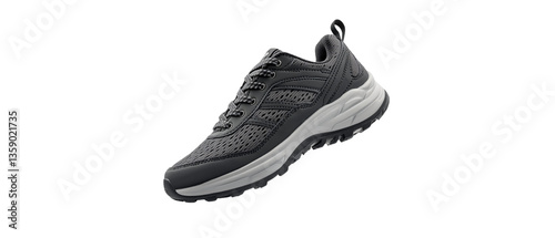 Black and grey sports shoes on a white background
