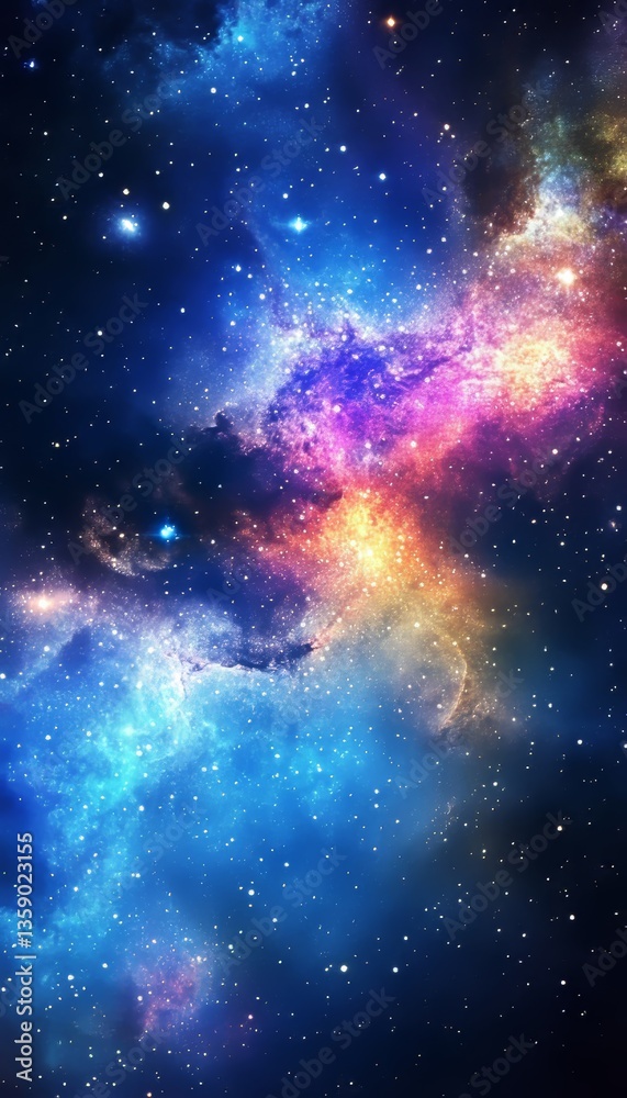 Naklejka premium Stunning milky way galaxy scene featuring a colorful nebula and twinkling stardust in space