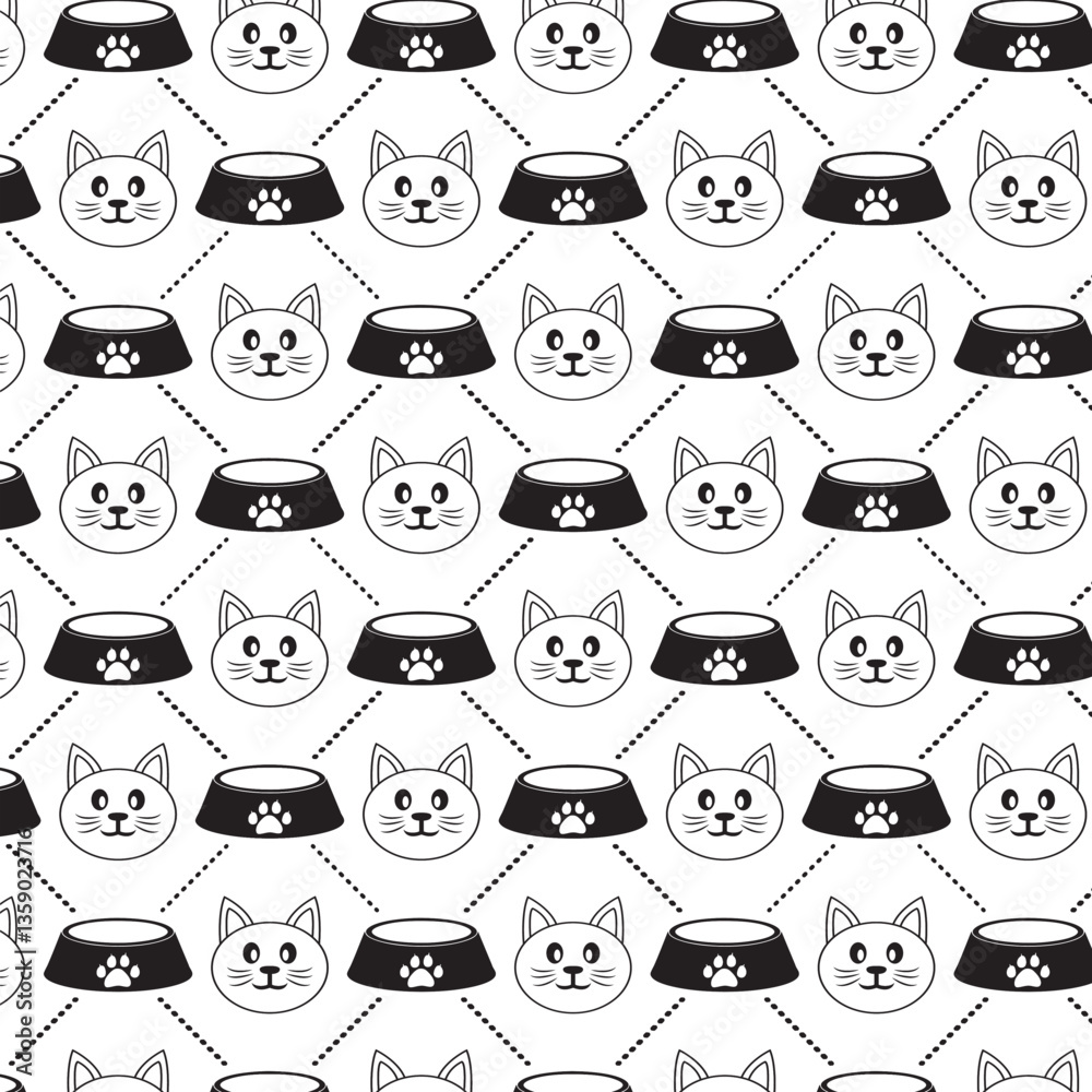 Cat and Food Bowl Seamless Pattern, Vector Illustration Cat and Food Bowl Seamless Pattern, Vector Illustration