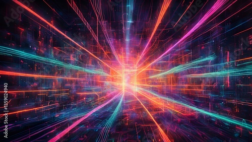 Neon Cityscape: Digital Light Trails Converge