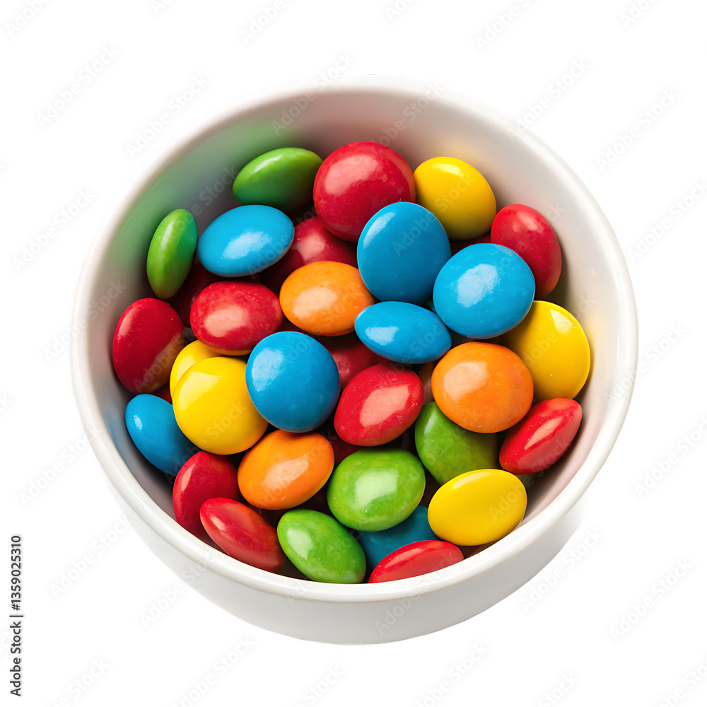 Colorful Candy-Coated Chocolates in White Bowl – Isolated on White, Transparent PNG, AI Generated Colorful Candy-Coated Chocolates in White Bowl – Isolated on White, Transparent PNG, AI Generated