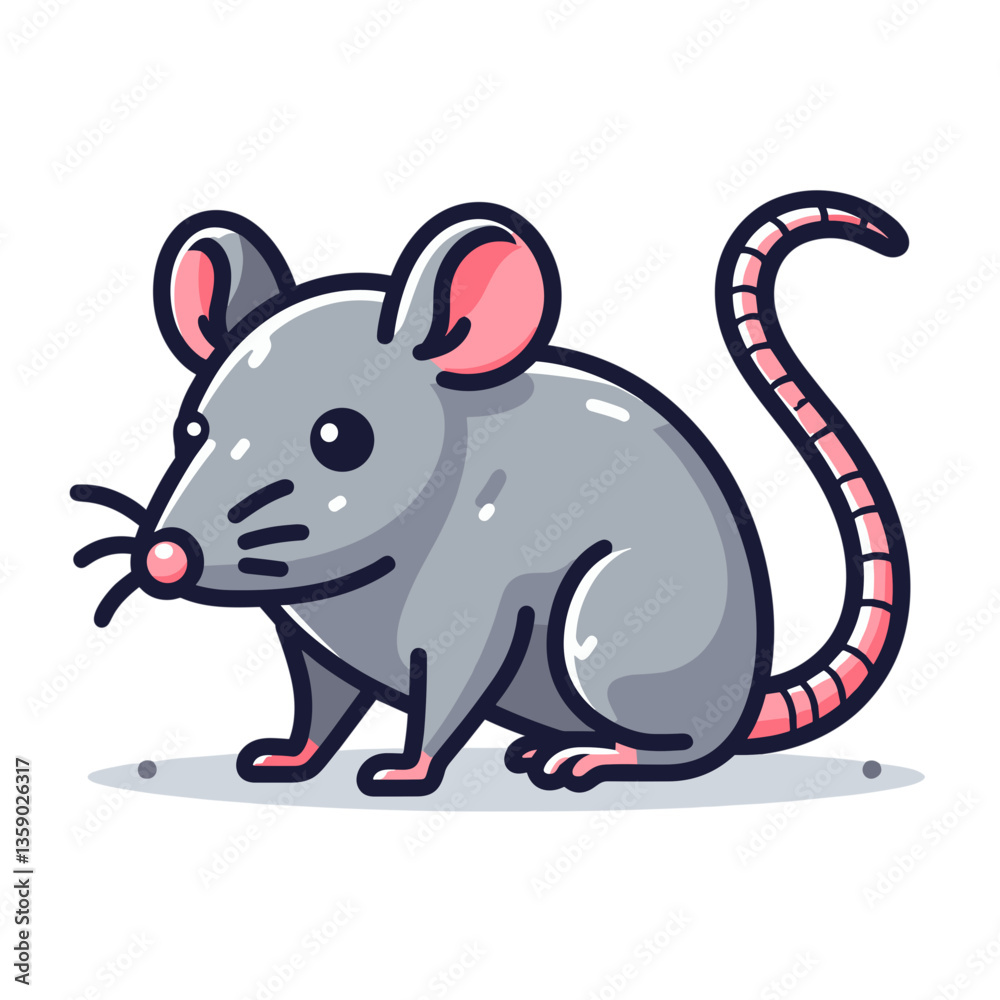 Fototapeta premium Cute gray mouse with pink ears and tail. Ideal for children's books, pet care materials, and cartoon character designs.