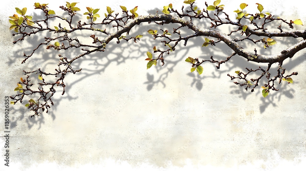 Spring branch shadow on textured background. Spring branch shadow on textured background.