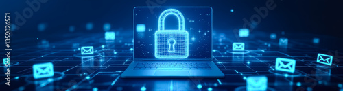 Wallpaper Mural glowing blue digital padlock on a laptop screen symbolizing secure online communication Torontodigital.ca