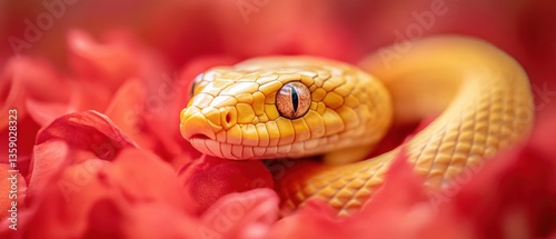 Yellow snake with red flower petals