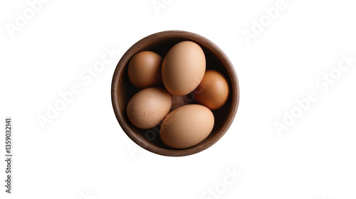 a bowl of soft-boiled eggs seasoned with black pepper and garnished with fresh herbs, top view