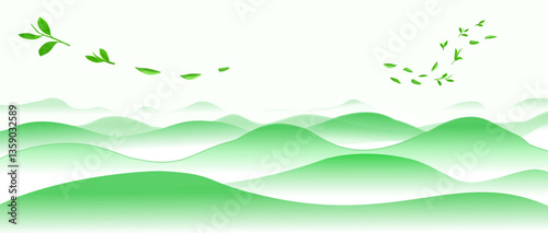 Green Tea Mountain Cloud and Mist Terraced Fields