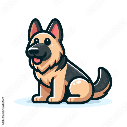 German Shepherd dog in friendly sitting pose with warm colors. Great for pet adoption agencies, dog training materials, or children's books about working breeds.