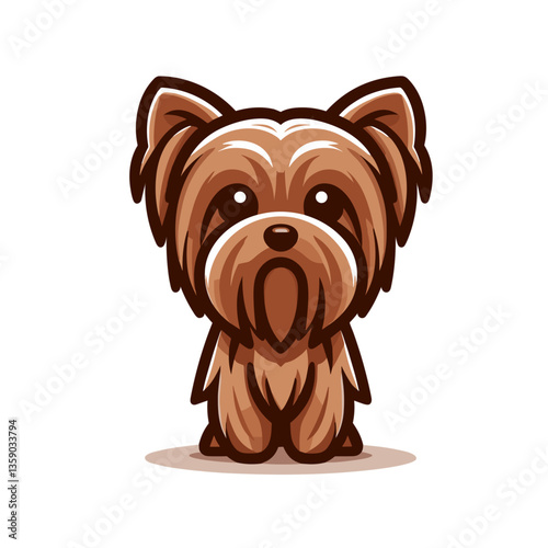 Yorkshire terrier puppy with long brown fur in cute standing pose. Ideal for grooming salons, small breed pet care guides, or dog breed specific merchandise.