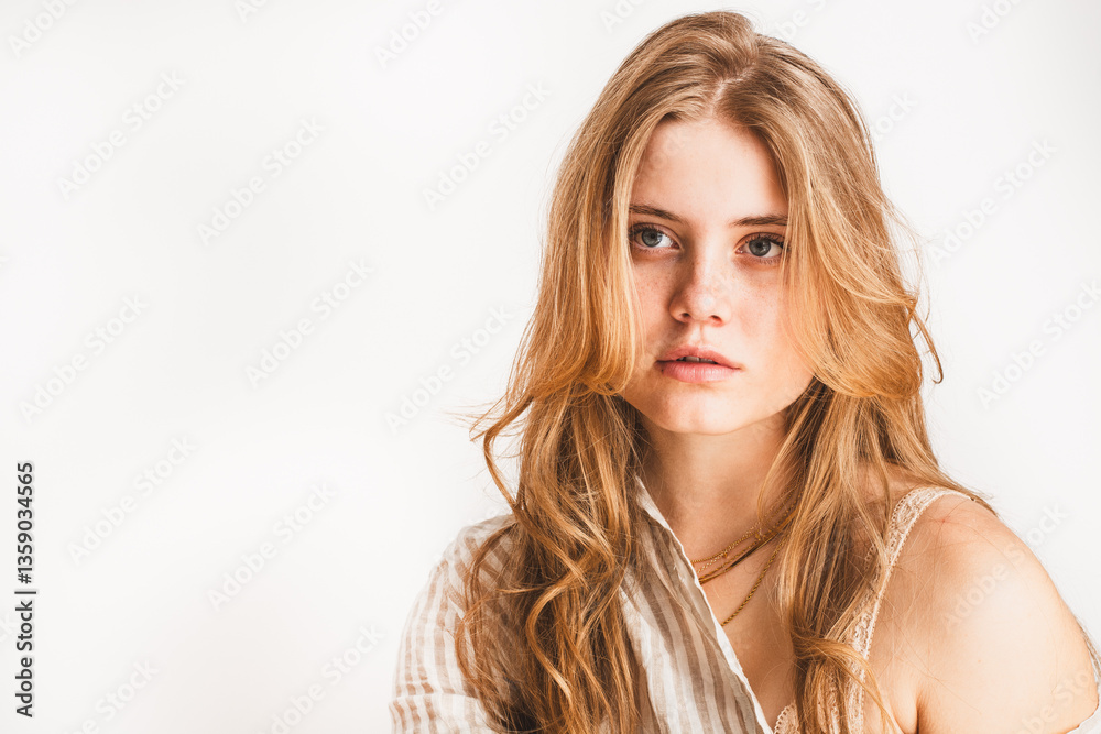 Model, Gesicht, natürlich, jung, weißer Hintergrund Model, Gesicht, natürlich, jung, weißer Hintergrund