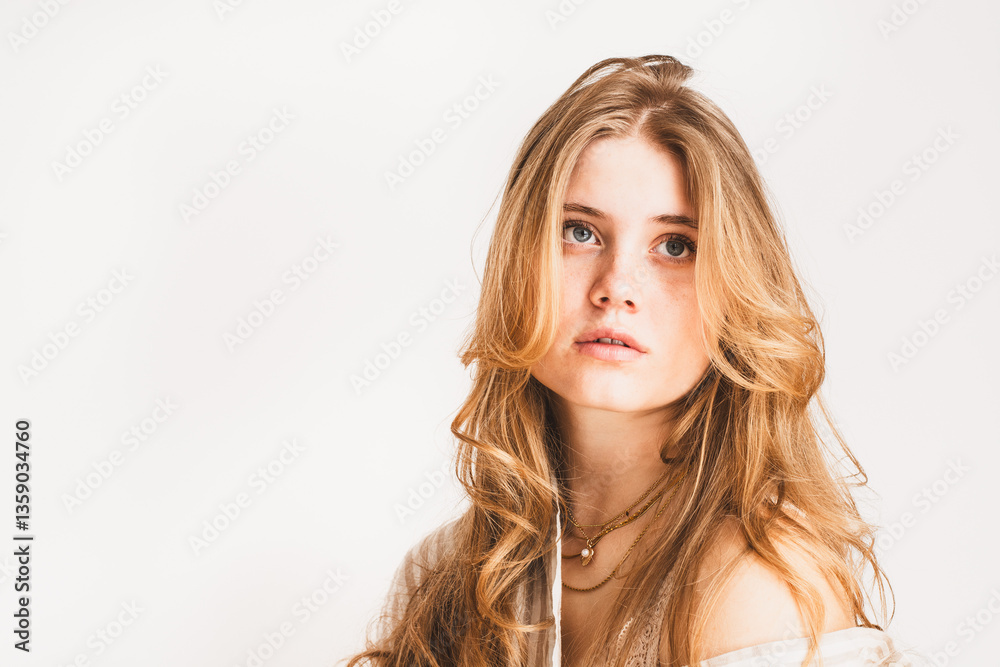 Model, Gesicht, natürlich, jung, weißer Hintergrund Model, Gesicht, natürlich, jung, weißer Hintergrund