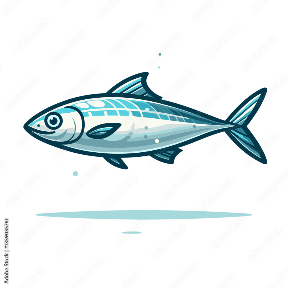 Silver mackerel fish cartoon in realistic style, simple design. Perfect for seafood industry marketing and marine biology educational content. Silver mackerel fish cartoon in realistic style, simple design. Perfect for seafood industry marketing and marine biology educational content.