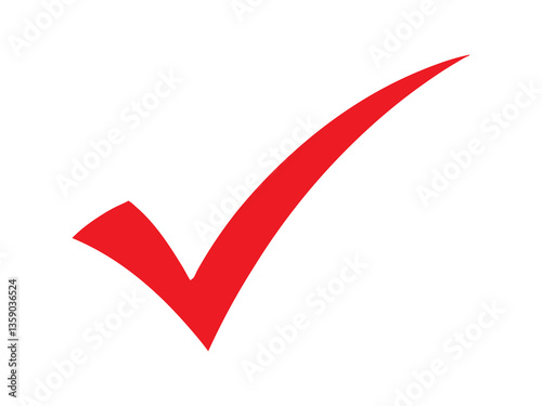 Red Check Mark Icon on a transparent Background for Approval Concept