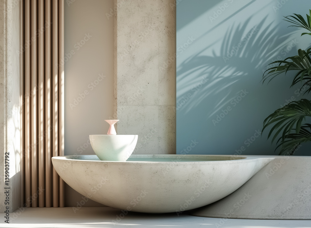 serene minimalist concrete water basin with pale green bowl serene minimalist concrete water basin with pale green bowl