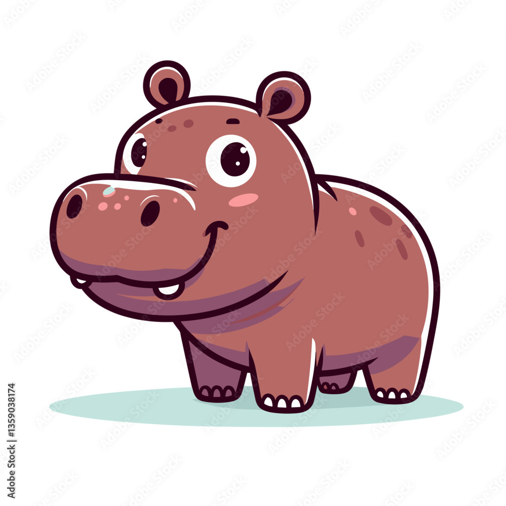 Smiling hippopotamus cartoon in simplified style, brown color. Perfect for safari-themed children's content and wildlife education. Smiling hippopotamus cartoon in simplified style, brown color. Perfect for safari-themed children's content and wildlife education.