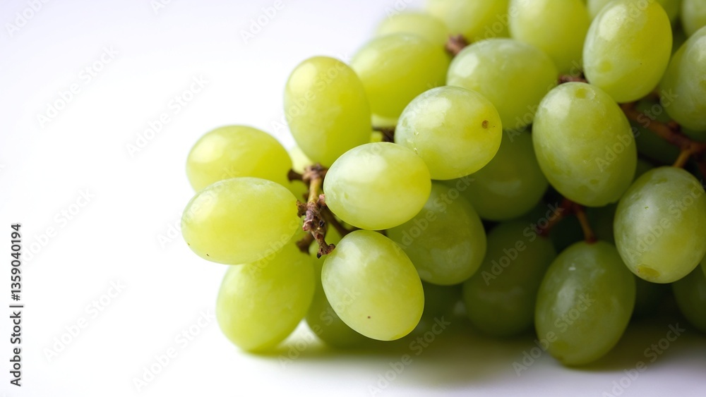 Fresh and Juicy Green Grapes Close Up Over a Bright Background Capturing Their Natural Beauty and Delicious Texture in High Definition