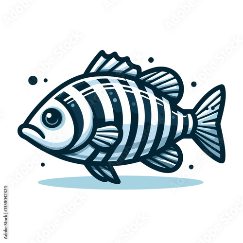 Cartoon striped fish with distinctive pattern. Ideal for marine education, aquarium branding, or underwater-themed children's content.