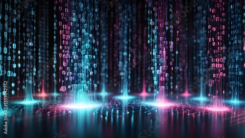 Digital Data Streams Flowing Dark Surface