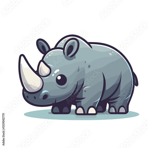 Cute cartoon rhinoceros with friendly expression. Perfect for wildlife conservation campaigns, children's education, and zoo marketing materials.