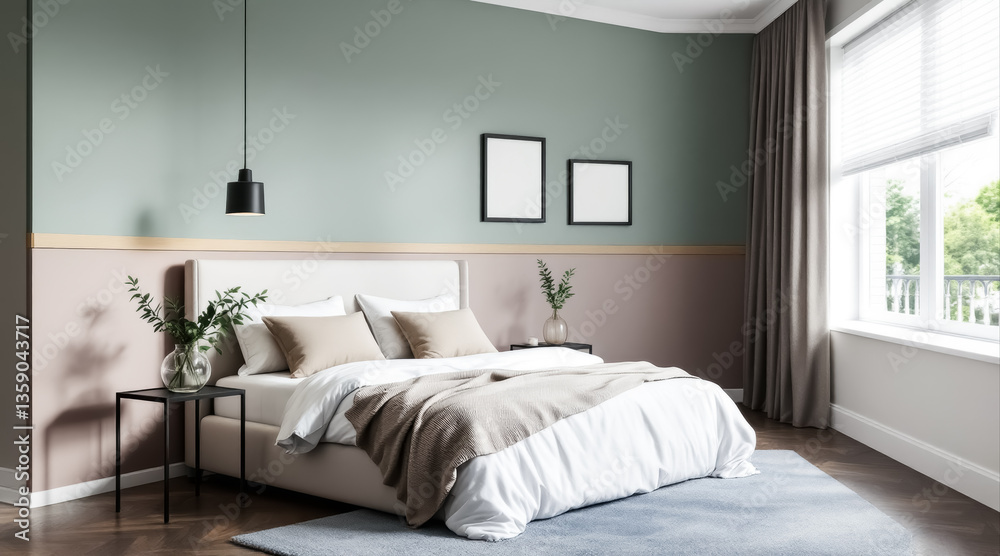 Fototapeta premium serene bedroom interior with calming palette and natural light