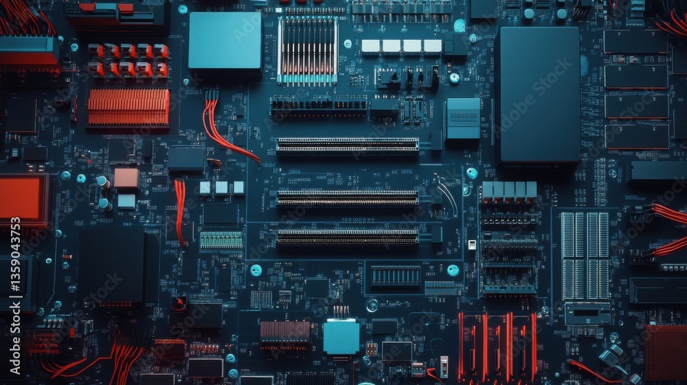 Fototapeta premium Secure Telecom Hardware Components Layout in Studio Environment