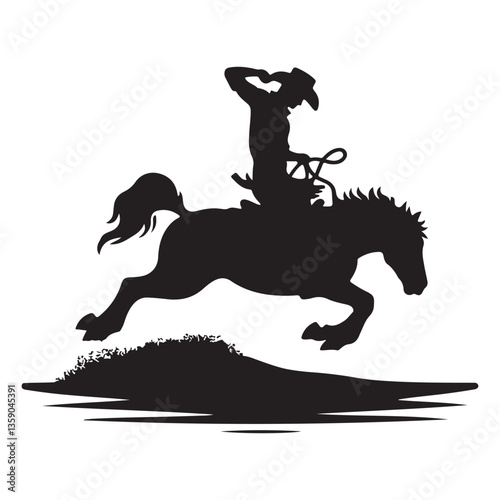Cowboy Riding Silhouette Wild Horse Rodeo Illustration Vector Graphic