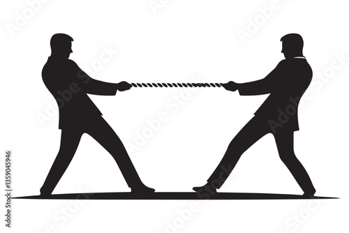 Tug of War Business Competition Silhouette Illustration Two Opponents