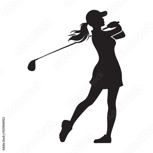 Silhouette of woman golfer swinging club professional outdoor sport