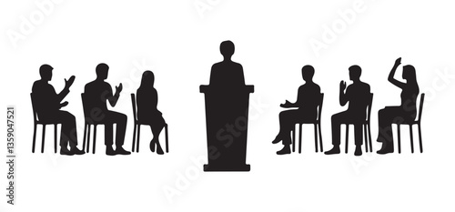 Speaker at Podium Giving a Speech to Seated Audience Silhouette