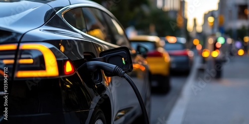 Wallpaper Mural An electric car charging station in a bustling urban environment, showcasing sustainable transportation solutions. Torontodigital.ca