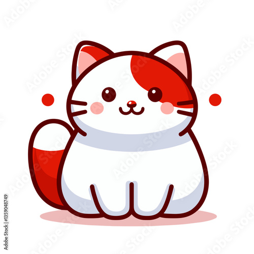 Cute red and white cat in chubby kawaii style. Ideal for pet food branding, social media stickers, or cat lover merchandise and accessories.