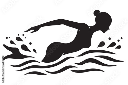 Female Swimmer Silhouette in Butterfly Stroke Vector Illustration