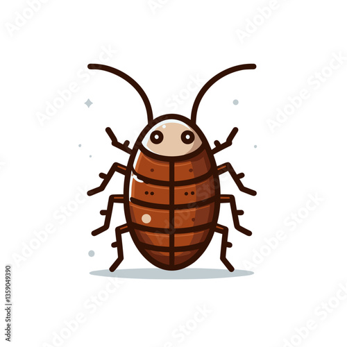 Brown cockroach cartoon in simple style, front view. Perfect for pest control education and insect biology materials.