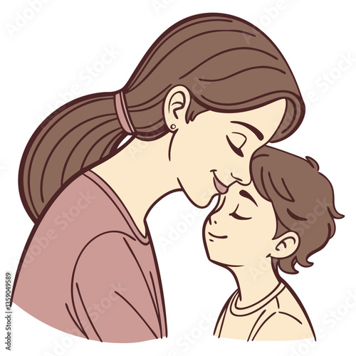 Mother Kissing Child’s Forehead, Warm Parental Affection. Perfect for: Mother's Day, Family Day, Parenting Blogs, Bedtime Routines