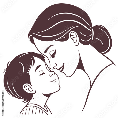 Mother Kissing Child’s Forehead, Warm Parental Affection. Perfect for: Mother's Day, Family Day, Parenting Blogs, Bedtime Routines