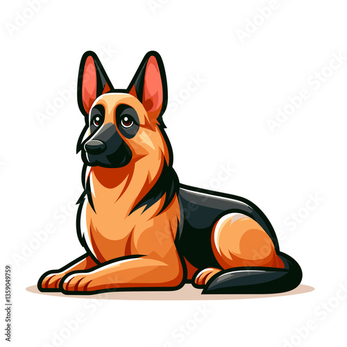 German shepherd dog cartoon in sitting pose, brown and black coloring. Perfect for dog breed guides and working canine education.