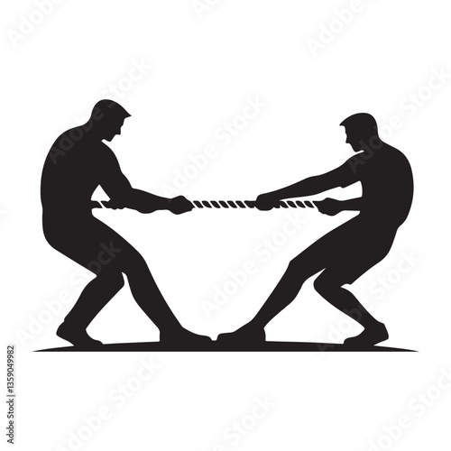 Intense Tug of War Silhouette Illustration Teamwork And Strength Concept