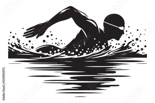 Powerful Freestyle Swimming Silhouette Illustration of an Athlete in Action