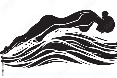 Surfing Silhouette Vector Art on Wave Illustration for Summer Fun