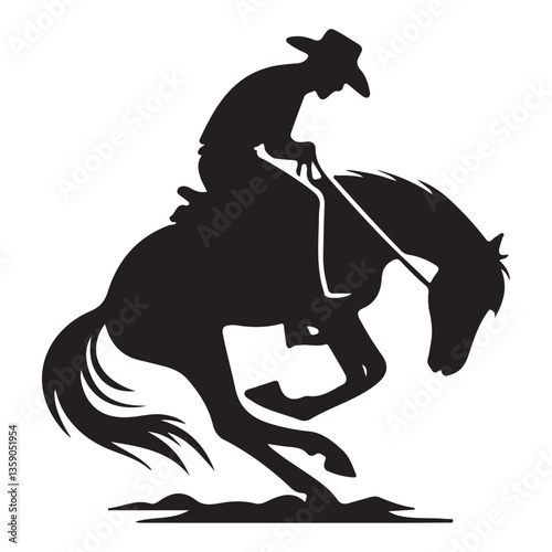 Rodeo Cowboy Riding Bucking Horse Silhouette Illustration Vector Graphic