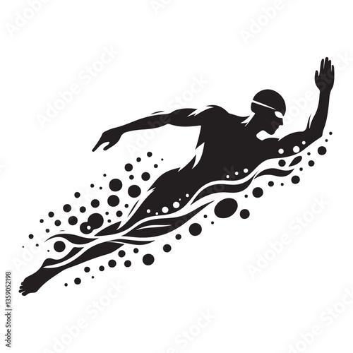Freestyle Swimmer Silhouette in Motion Vector Illustration Aquatic Sport