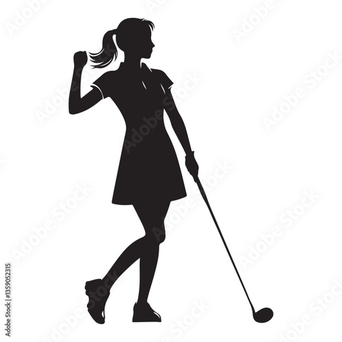 Silhouette of A Cheerful Woman Golfer Celebrating a Successful Game Play