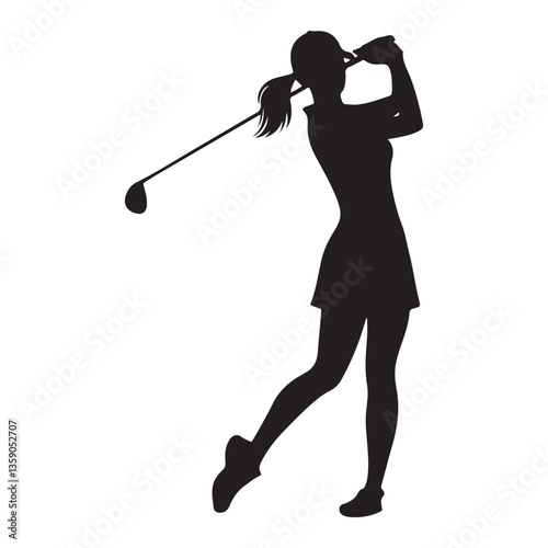 Silhouette of Female Golfer Swinging Golf Club Gracefully Illustration