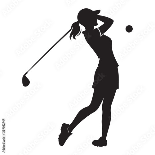 Silhouette of Lady Golfer Hitting Golf Ball with Club Artwork