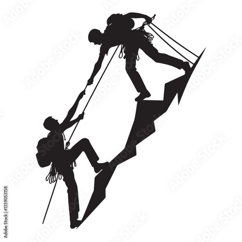 Teamwork Climbing Silhouette Vector Illustration for Adventure Seekers