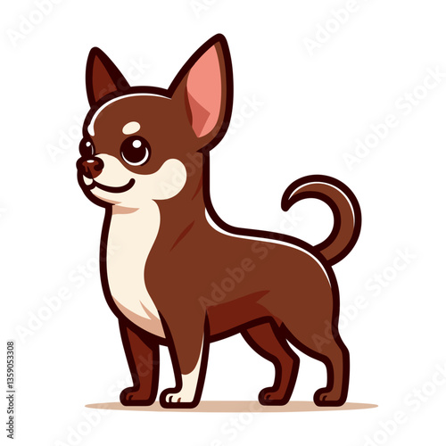 Cute cartoon chihuahua with alert posture. Ideal for small dog breed training guides, pet grooming services, or companion animal educational content.