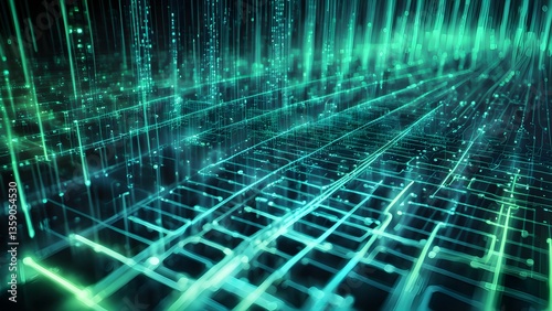 Abstract Digital Network: Glowing Green Circuitry
