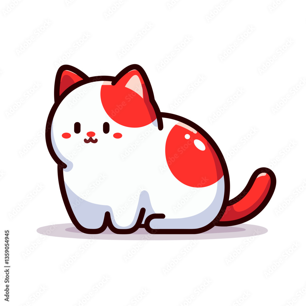 Fluffy cartoon cat with red and white pattern. Ideal for pet care services, veterinary clinic branding, or children's content about domestic animals. Fluffy cartoon cat with red and white pattern. Ideal for pet care services, veterinary clinic branding, or children's content about domestic animals.