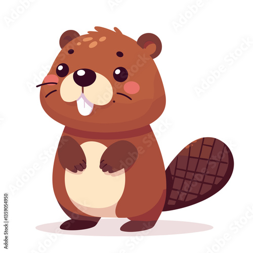 Adorable cartoon beaver with buck teeth. Ideal for wildlife education, forest conservation materials, or Canadian-themed design elements.