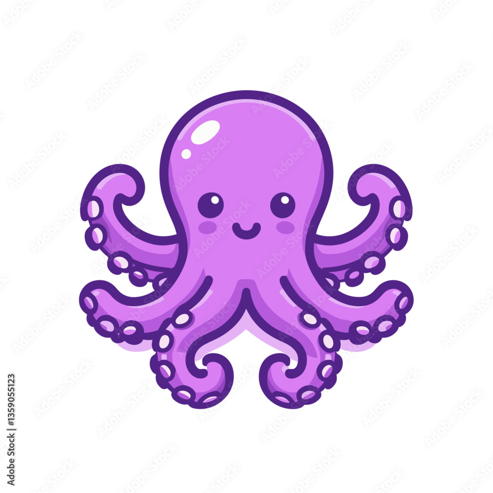 Obraz premium Adorable purple octopus with cute expression. Perfect for ocean-themed nursery decor, marine biology education for children, or underwater fantasy designs.